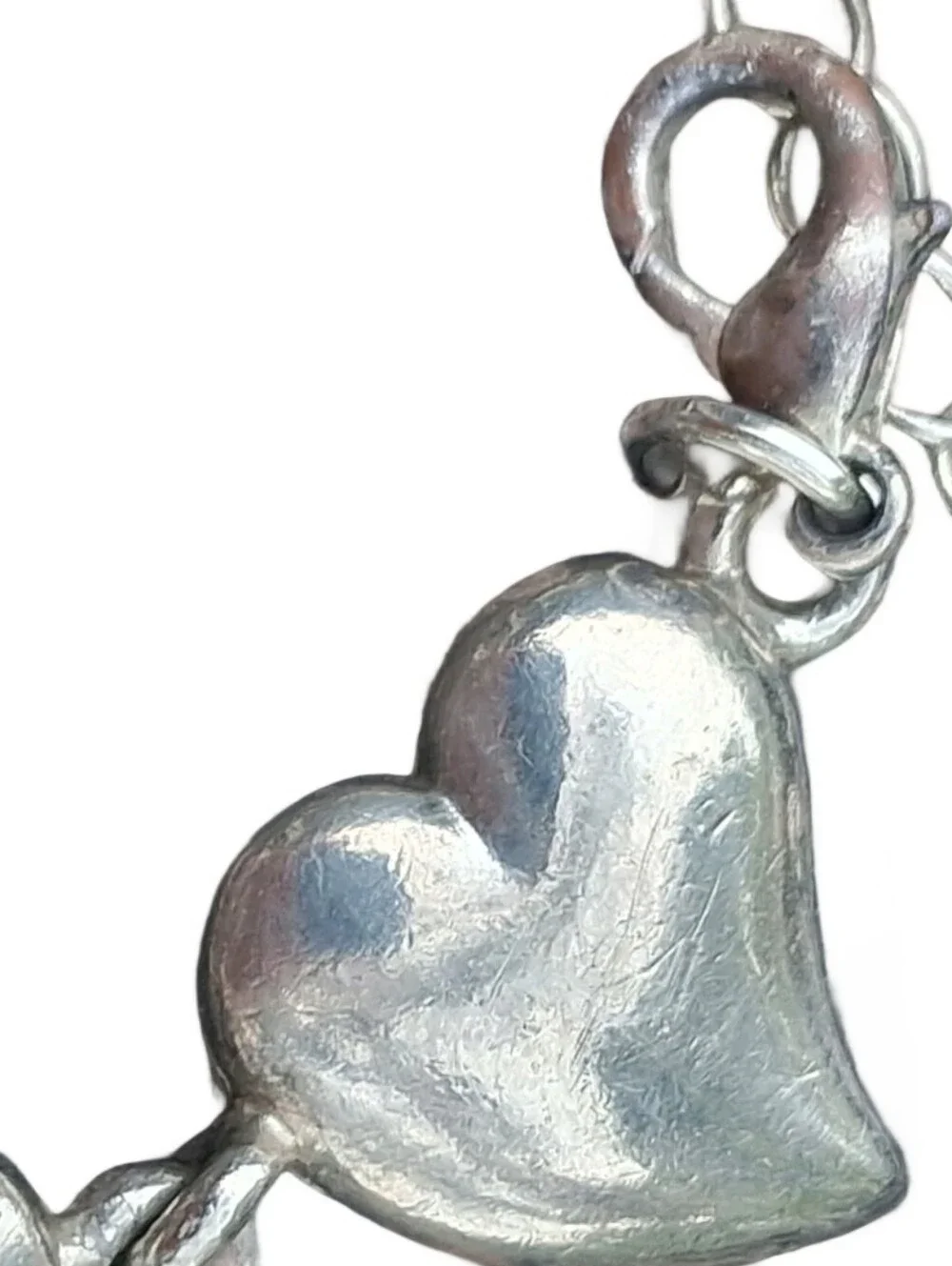 Vintage Silver Tone Heart Link Bracelet Adjustable Cuffed Hearts